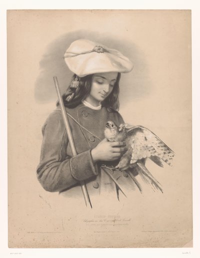 Hyrde fra Pyrenæerne med en falk i hænderne Pâtre des Pyrenees (Ossun) (titel på objekt) Studier af udvalgte kunstnere (serietitel) Etudes choisies (serietitel på objekt) af Emile Lassalle