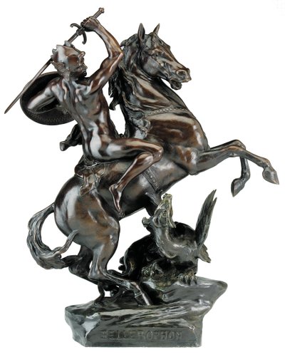 Bellerophon dræber Chimaera (bronze) af Emile Louis (after) Picault