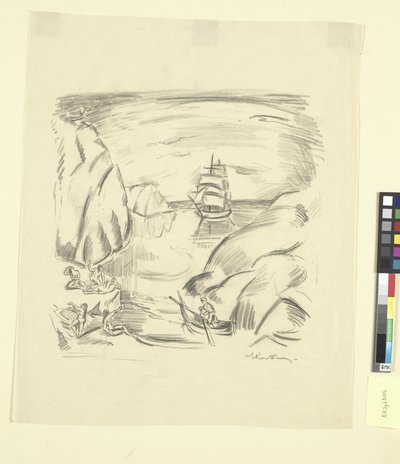 En havbugt med sejlskib og badende kvinder af Emile Othon Friesz