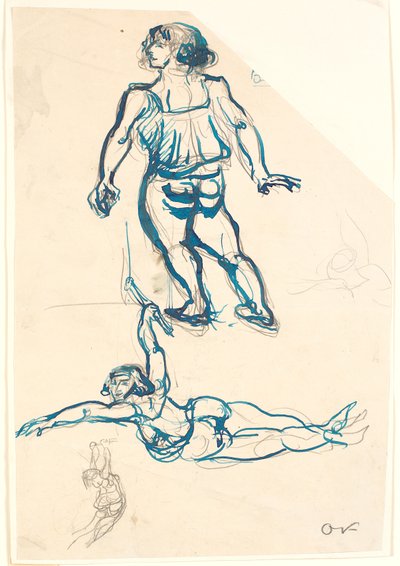 Tre studier af en kvindelig akrobat, i trapez og gående. af Emile Othon Friesz