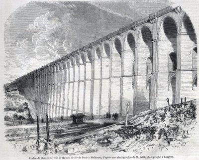 Chaumont Viaduct på jernbanen fra Paris til Mulhouse. Gravering efter skitse af Ralph i "" The Illustrous World "", 09/05/1857. Privat samling. af Emile Theodore Therond