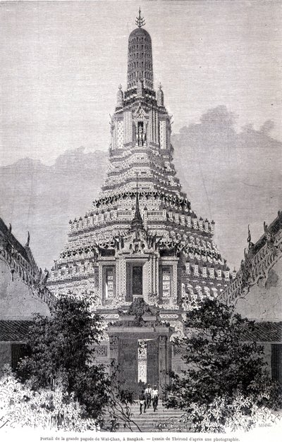Portal til den store Wat-Chan Pagoda, Bangkok. Tegning af Thérond. af Emile Theodore Therond