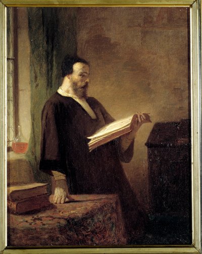 En bibliofil En mand, der læser en bog. Maleri af Emile Vaude (1819-1884) Troyes Museum of Fine Arts fra det 19. århundrede af Emile Vaude
