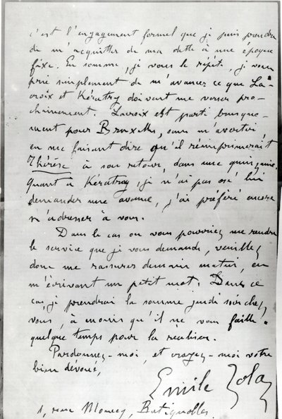 Brev fra Zola til Edouard Manet (1832-83) 1868 (pen og blæk på papir) af Emile Zola