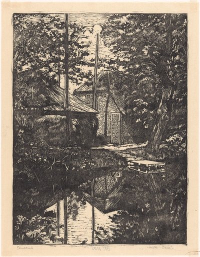 Gård og hølade på vandet af Emilius Wilhelmus Dehé (signed by artist)