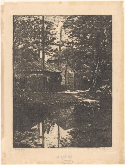 Gård og hølade på vandet af Emilius Wilhelmus Dehé (signed by artist)
