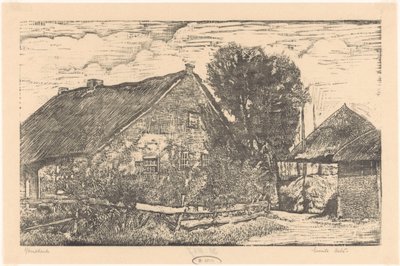 Gård med hølade af Emilius Wilhelmus Dehé (signed by artist)