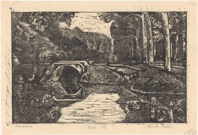 Bro over en kanal i en skov af Emilius Wilhelmus Dehé (signed by artist)
