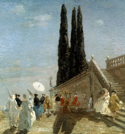 Afgang til maskeraden. Afgang til maskerade. Maleri af Emma Ciardi (1879-1933, italiensk) Privat samling af Emma Ciardi