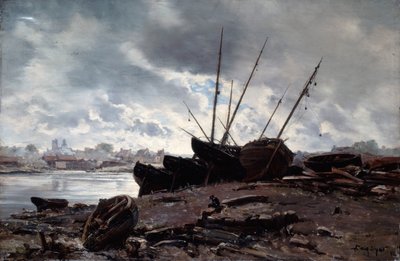 Både, der venter på tidevandet, 1882. af Emmanuel Lansyer