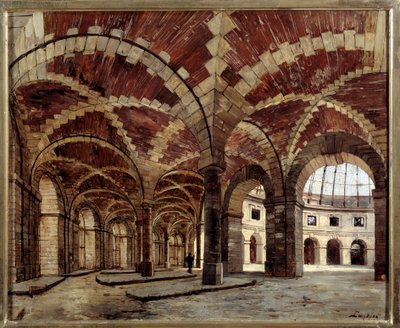 Indvendig udsigt over den gamle hvedehal. Maleri af Emmanuel Lansyer (1835-1893) af Emmanuel Lansyer