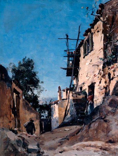 Den gamle bydel under kirkegården, Menton, 1890 af Emmanuel Lansyer
