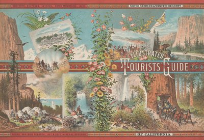 Bogomslag til en illustreret turistguide af kendte sommer- og vinterferiesteder i Cali..., ca. 1870-80. af Emmanuel Wyttenbach