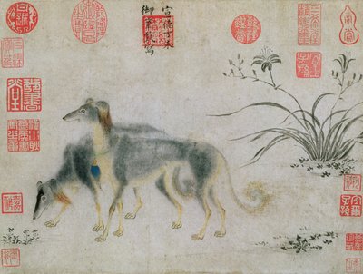 Two Saluki Hounds, 1427 (blæk på papir) af Emperor Hsuan tsung