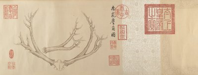 To malerier af hjortegevir, dateret 1762 og 1767. af Emperor Qianlong