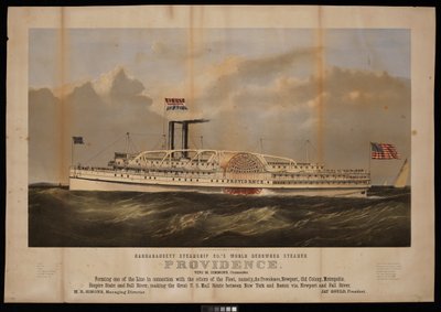 Narragansett Steamship Co.s verdensberømte dampskib Providence Benj M Simmons. Kommandør... (litografi) af Endicott Endicott
