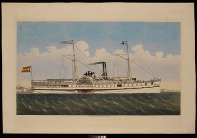 S.S. Villa Clara med udsigt over New York (litografi, farvelagt) af Endicott Endicott