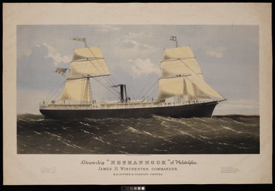 Dampskibet Neshannock fra Philadelphia. James H Winchester, kommandør. E A Souder  Company, ejere (litografi, farvelagt) af Endicott Endicott