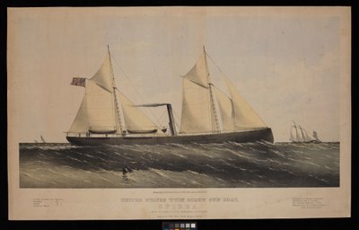 Amerikansk kanonbåd med to skruer. Spirea. Bygget af Saml H Pouk Fairhaven Conn. 1864... (litografi, farvelagt) af Endicott Endicott