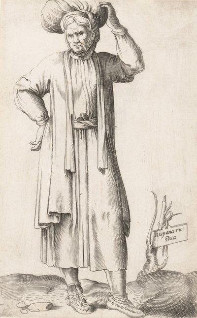 Kostumeplade: Hispania Rustica med vasketøj på hovedet, ca. 1557-58. af Enea Vico
