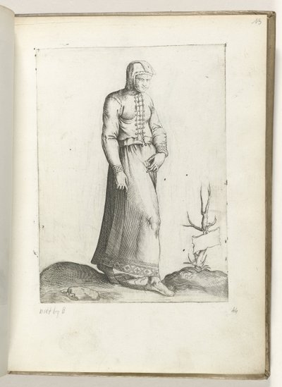 En kvinde fra Spanien, klædt på i henhold til mode fra ca. 1550 The Attitudes of different Nations of Our Age (serietitel) af Enea Vico