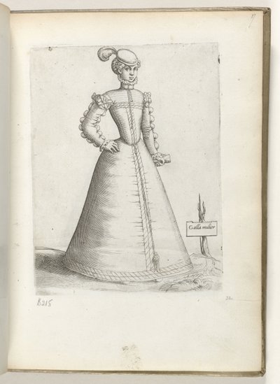 Galla Mulier (titel på objekt) En gift kvinde fra Frankrig, klædt i mode fra ca. 1550 Diversarum gentium nostrae aetatis habitus (serietitel) af Enea Vico