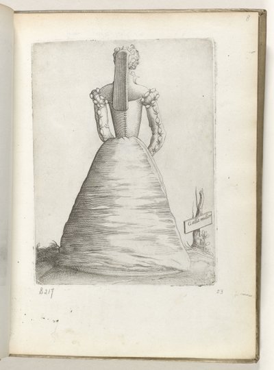 Galla Mulier (titel på objekt) En gift kvinde fra Frankrig, klædt i mode fra ca. 1550 Diversarum gentium nostrae aetatis habitus (serietitel) af Enea Vico