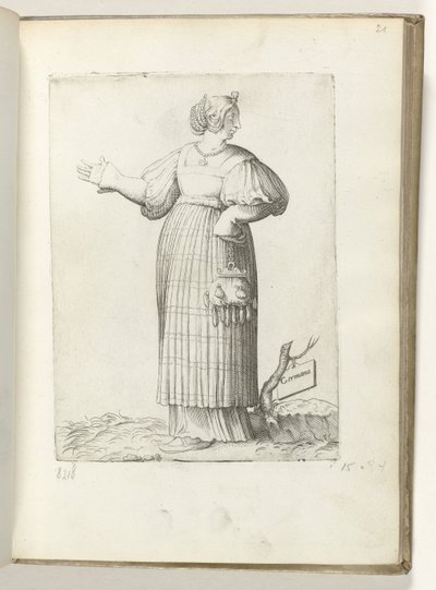 Tysk (titel på objekt) Kvinde klædt i henhold til tysk mode ca 1550 The Attitudes of different Nations of Our Age (serietitel) af Enea Vico