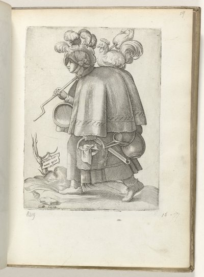 Tysk soldats kone (titel på objektet) tysk soldatenvrouw, klædt i henhold til mode fra ca. 1550 Vores tids forskellige nationers holdning af Enea Vico