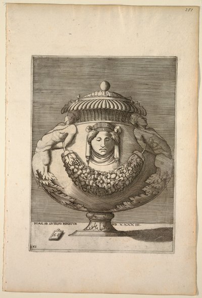 Vase dekoreret med figurer, rinceaux og festoner af Enea Vico