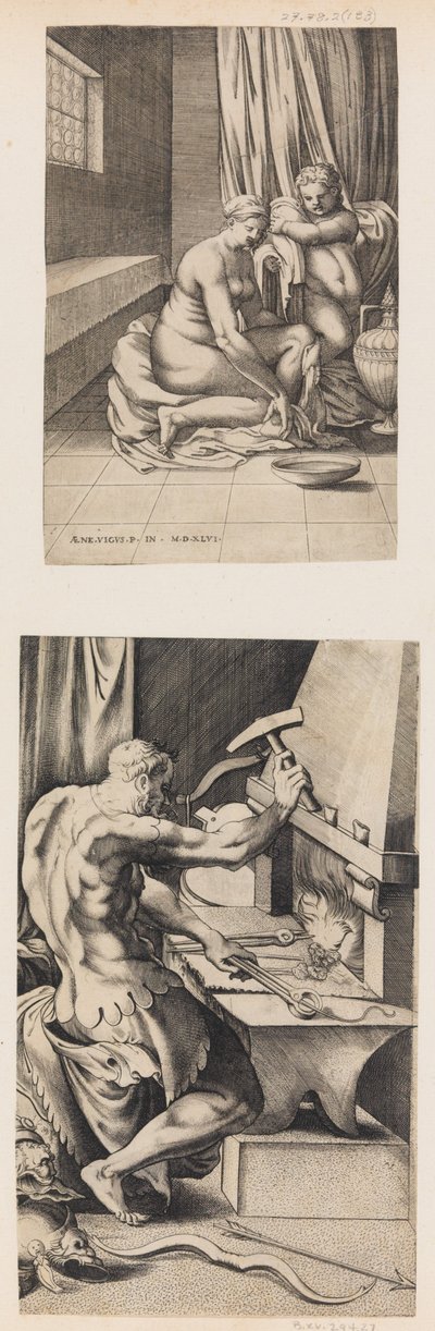 Venus ved hendes toilet og Vulcan Working at His Forge, ca. 1546. af Enea Vico