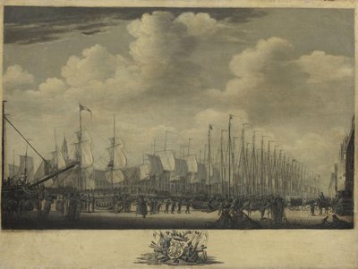 Mønstring af flåden i havnen i Vlissingen, 1804 af Engel Hoogerheyden