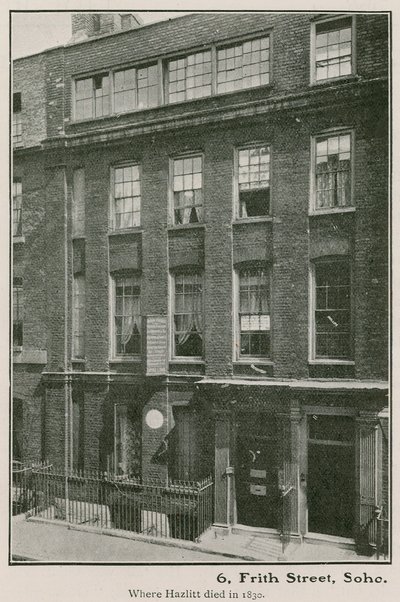 6 Frith Street, Soho, hvor Haziltt døde i 1830 af English Photographer