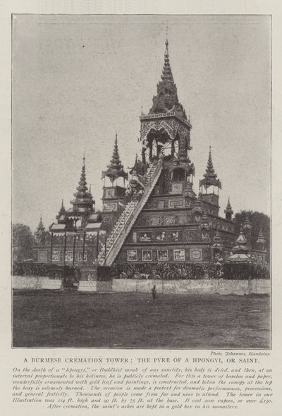 Et burmesisk ligbrændingstårn, en Hpongyi-pyre eller en hellig af English Photographer