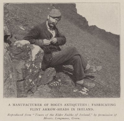 En producent af falske antikviteter, der fremstiller flintpilehoveder i Irland af English Photographer
