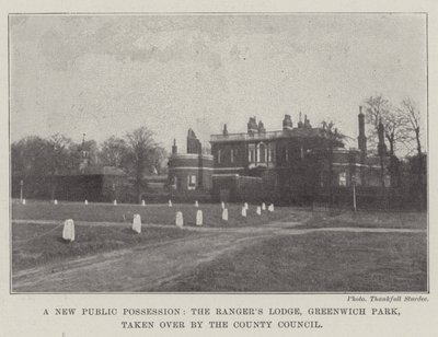 En ny offentlig besiddelse, Rangers Lodge, Greenwich Park, overtaget af amtsrådet af English Photographer