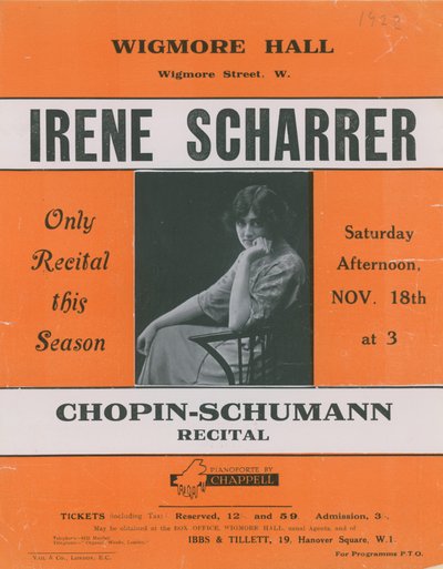 Annonce for en Chopin-Schumann-recital med Irene Scharrer af English Photographer