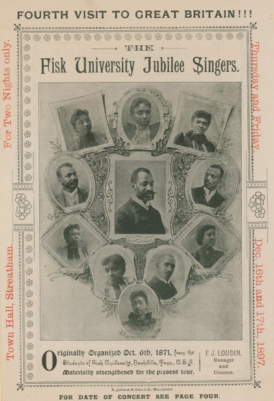 Anzeige für einen Auftritt der Fisk University Jubilee Singers von English Photographer