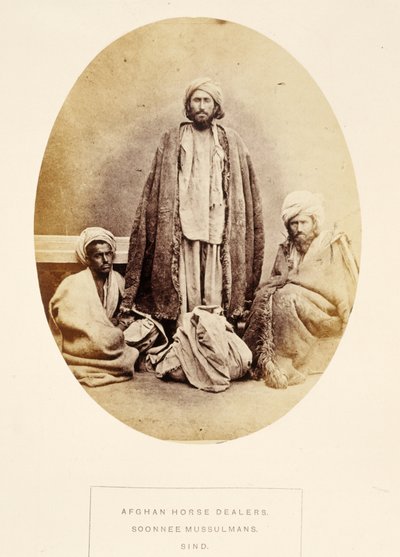 Afghan Horse Dealers, Soonnee Mussulmans, Sind, fra The People of India, af J. Forbes Watson, udgivet 1868 (albummet tryk) af English Photographer
