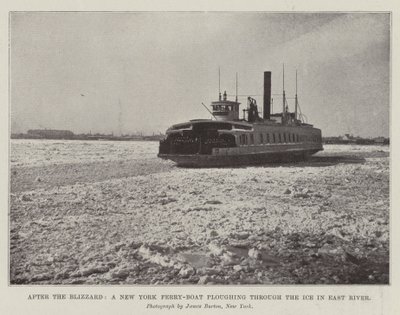Efter snestormen, en New York-færge, der pløjer gennem isen i East River af English Photographer