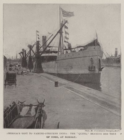 Amerikas gave til det hungersnødramte Indien, Quito, med 5000 tons majs i Bombay af English Photographer