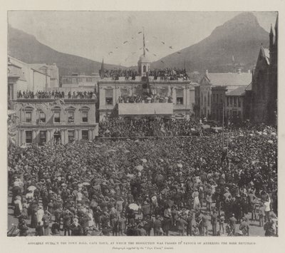 Forsamling uden for rådhuset, Cape Town, hvor resolutionen blev vedtaget til fordel for annektering af boerrepublikkerne af English Photographer