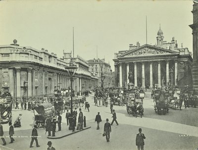 Bank of England og Royal Exchange, Threadneedle Street, City of London, 1890 af English Photographer