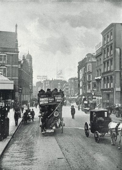 Bishopsgate Street (uden), med udsigt mod øst fra nær Liverpool Street (s/h-billede) af English Photographer