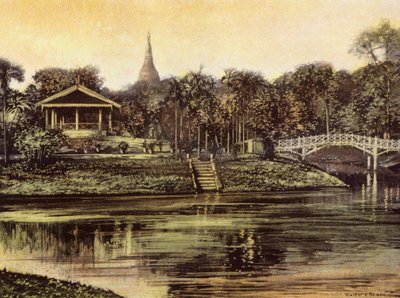 Burmah / Myanmar: Pagoden fra Cantonment Gardens (farvefoto) af English Photographer