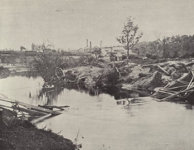 Burnley Bridge, over Yarra, efter oversvømmelserne i juli 1891 af English Photographer