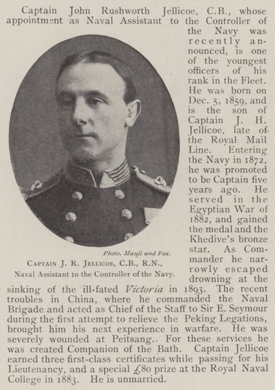 Kaptajn JR Jellicoe, CB, RN, flådeassistent for flådens kontrollør af English Photographer