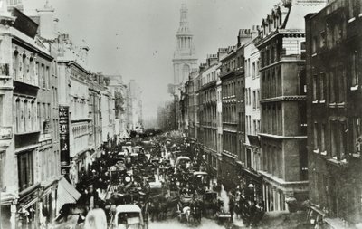 Cheapside, med udsigt mod øst til Bow Church, City of London, 1880 af English Photographer