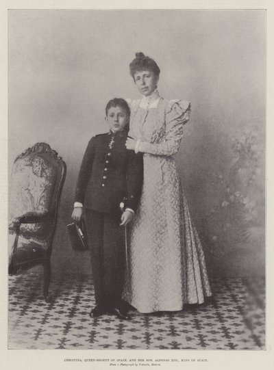 Christina, dronning-regent af Spanien, og hendes søn, Alfonso XIII, konge af Spanien af English Photographer