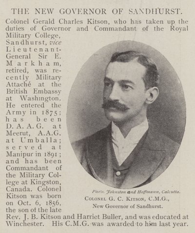 Oberst G C Kitson, CMG, ny guvernør i Sandhurst af English Photographer